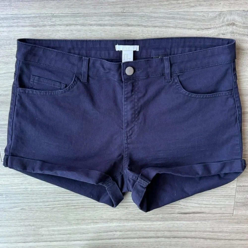 H&M Navy Blue Cotton Shorts Size 10 - Picture 2 of 5